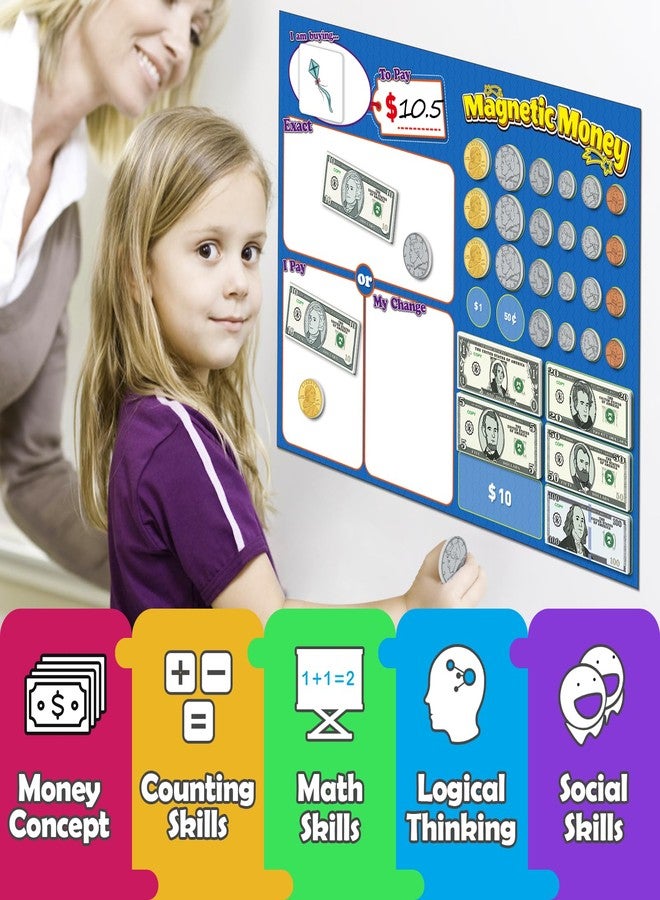 Kasfalci 60 PCS Magnetic Money for Kids for Learning, Math Manipulatives, Learning & Education Toys for Classroom, Pretend Play, Math Games for Toddler, Teacher and Homeschool Supplies - Image 5